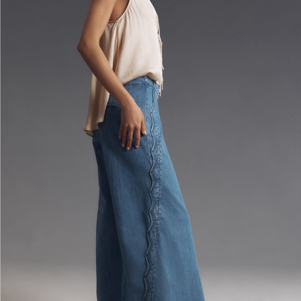 Anthropologie Maeve Scalloped-Edge High-Rise Wide-Leg Jeans - Picture 2 of 5